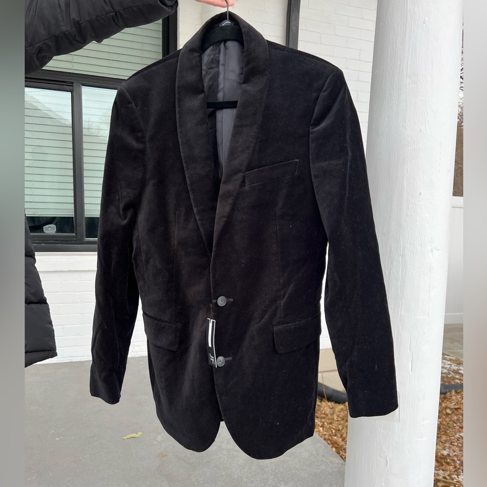 NWT JF J.Ferrer black velvet  stretch tech classic fit sport coat blazer 40 Long